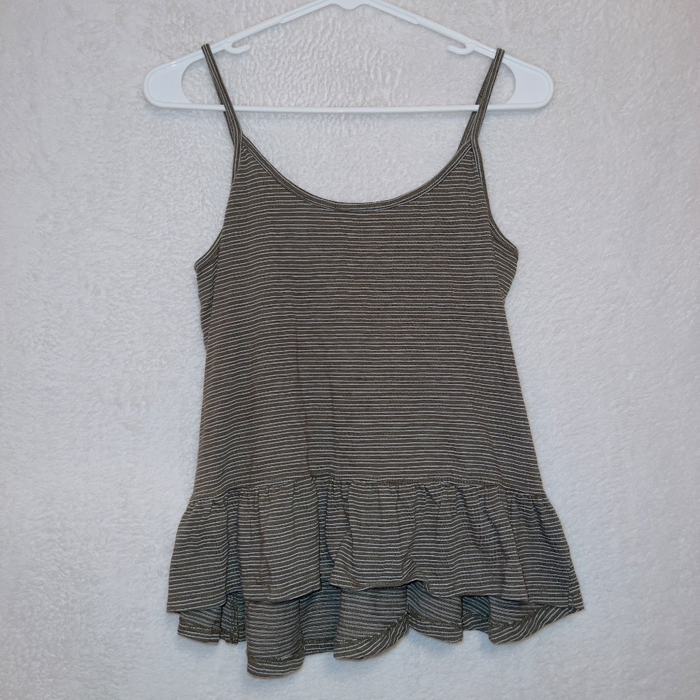 by Anthropologie Brown Striped Ruffle Hem Cami Tank Top size XS